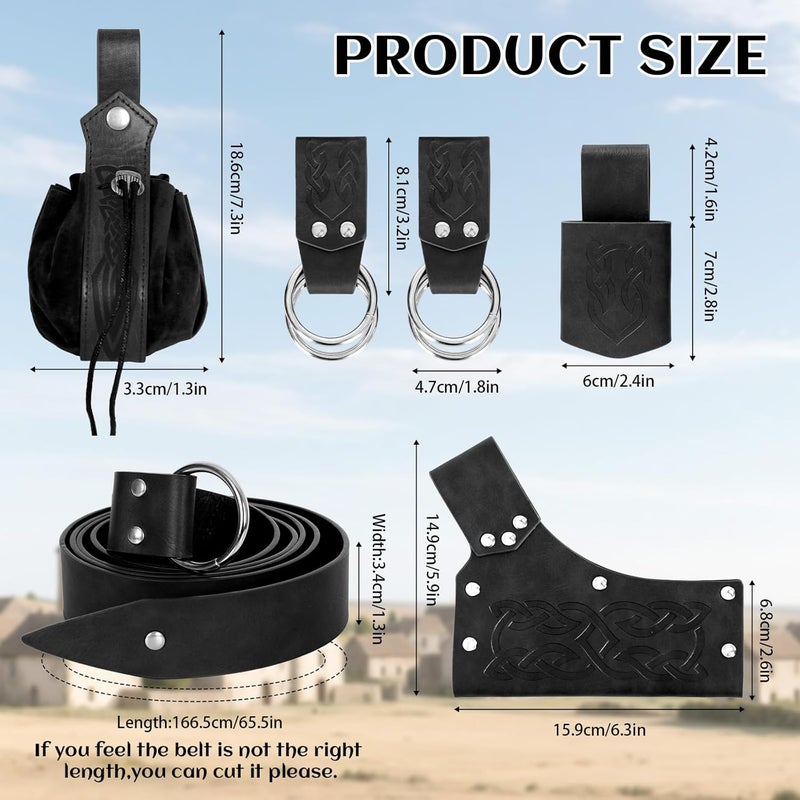 bcehyaa Store Renaissance Belt Pouch Medieval Viking Pirate Leather Bag Potion Bottle Set Skirt Hike Halloween Cosplay Costume Accessorie (Black-A, Belt Pouch) - Image 4